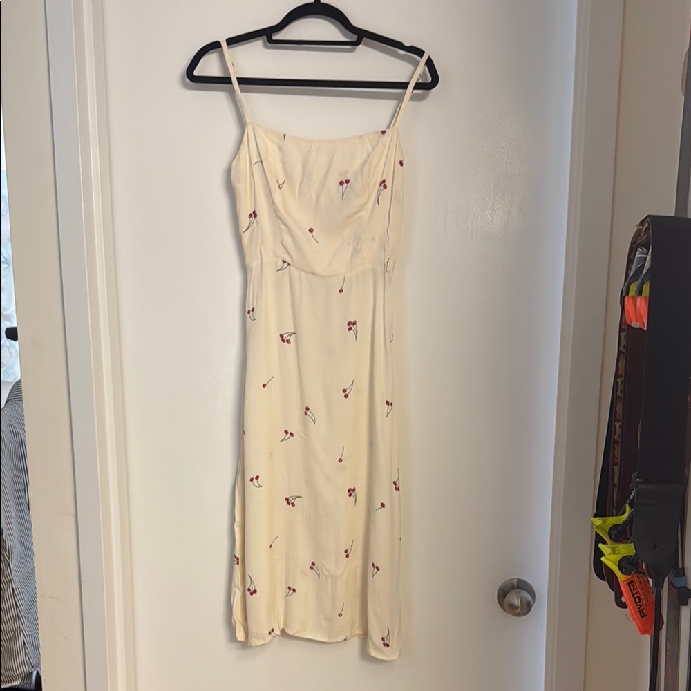 Cherry print Cream Floral midi  Dress - reformation